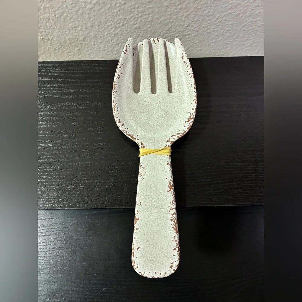 Tommy Bahama White Crackle Melamine Salad Serving Utensil 2 Pc Set NWOT